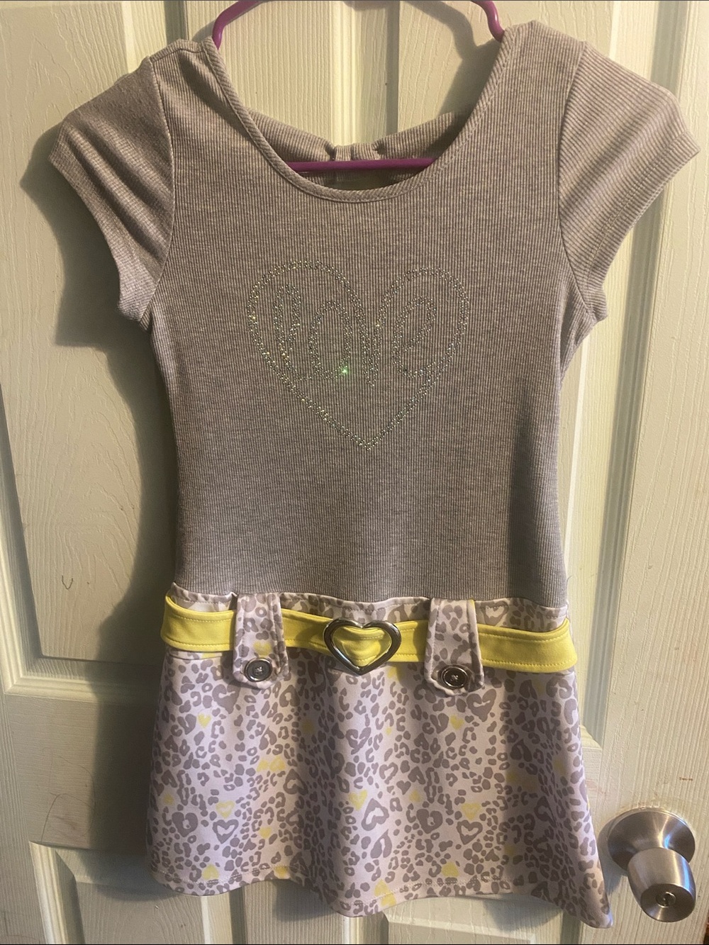 Girls' Gray Dress with Yellow Heart Belt